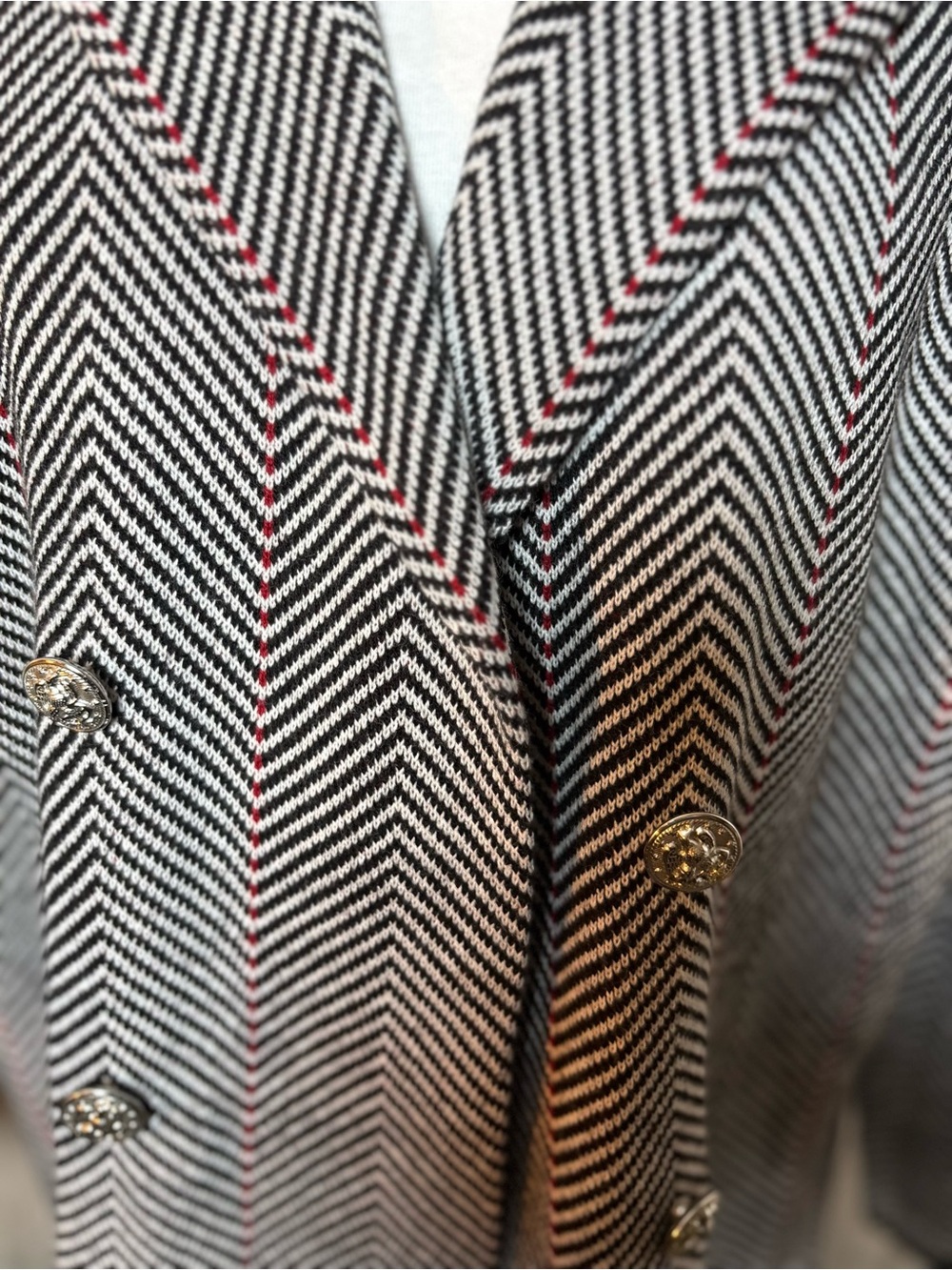 Anne Klein Herringbone Double-Breasted Knit Coat - Picture 6 of 12